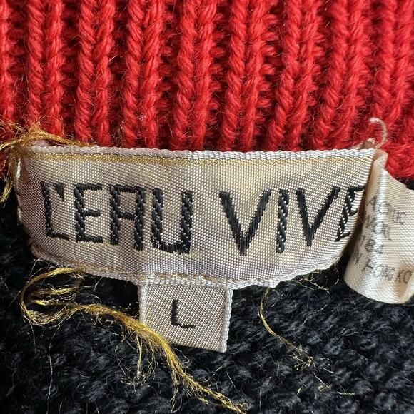 Vintage l’eau vive red floral 4 sunflower red black Wool sweater size L - Picture 3 of 4